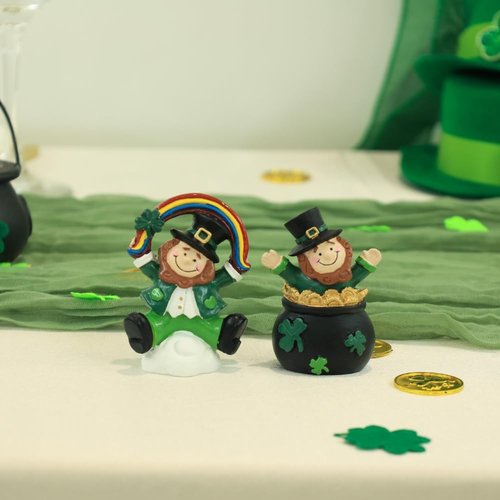 MEETYAMOR St. Patrick's Day Decorations - 2 PCS Irish Leprechaun Figurines for Home Decor | Shamrock & Rainbow Design