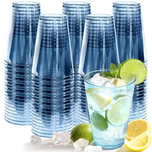Glowserve Blue 12 oz Disposable Plastic Cups, 100 Pack – Cocktail Glasses