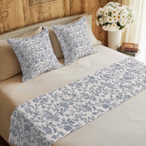 Birchloom Farmhouse Queen Bed Runner Set with 2 Floral Throw Pillow Covers
