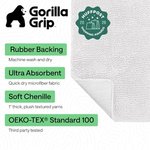 Soft Absorbent Chenille Bath Rug, Non-Slip Microfiber Shower Mat, 24x17