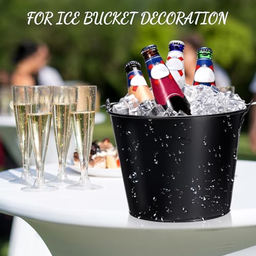 Matte Black Galvanized Beer Buckets Set with Ice Scoops & Tongs - 24 pcs