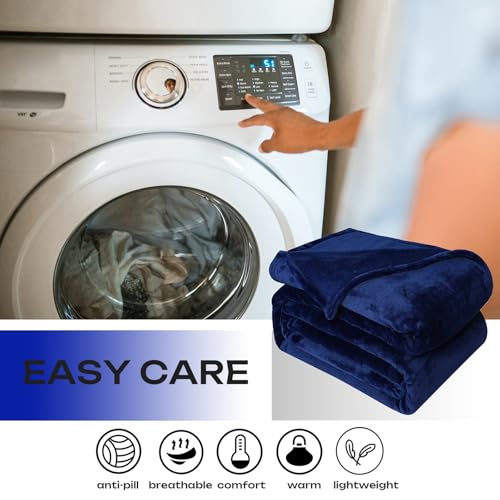 Plush Fleece Throw Blanket, Navy Blue 50"x60" - Super Soft Flannel Couch Blanket