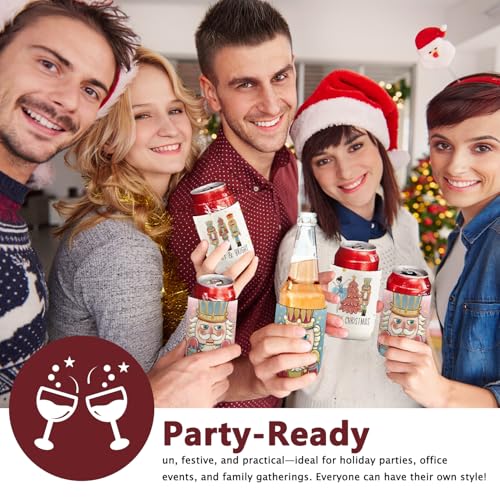 LIANGW Christmas Nutcracker Cup Sleeves 4 Pack - Holiday Reusable Neoprene Insulators for Cold & Hot Drinks (04)