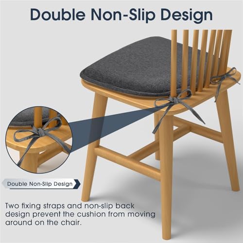 Memory Foam Dining Chair Pads, 4-Pack Non-Slip Kitchen Seat Cushions, Grey