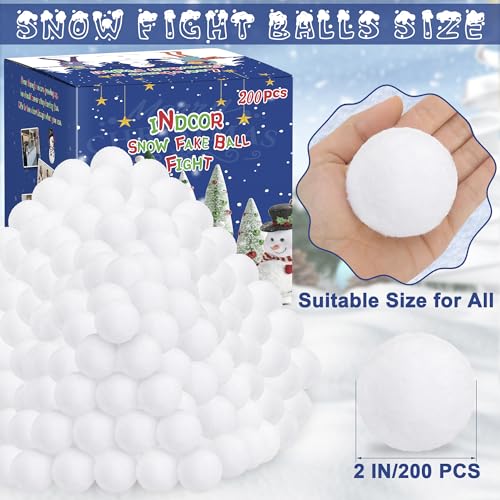 200 Pack Soft Plush Fake Snowballs - Indoor Snowball Fight Set
