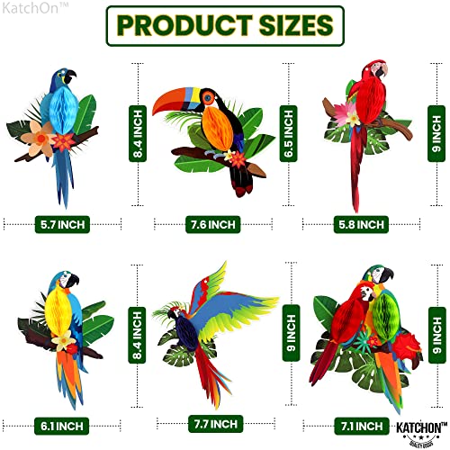 Large Tropical Bird Honeycomb Cutouts - 9x7.7 Inch Hanging Parrot Decor (6 Pack)