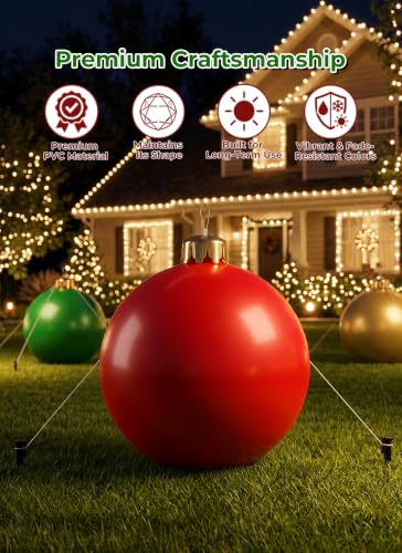 Minetom 25in Red Inflatable Christmas Ornament - Indoor & Outdoor PVC Ball
