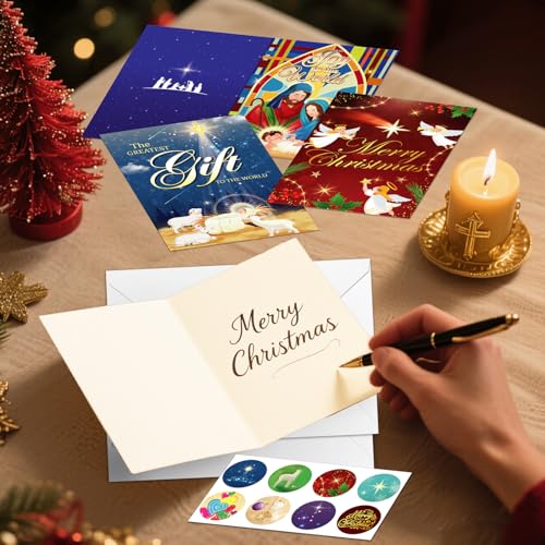 16PCS Religious Nativity Christmas Cards with Envelopes & Stickers - Christian Holiday Greeting Set