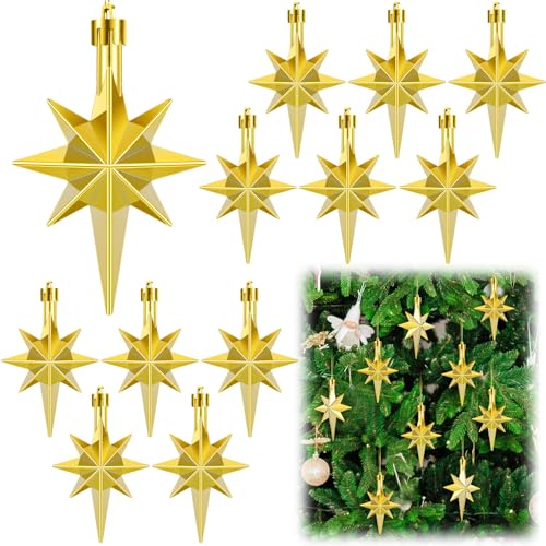 Syhood 12 Pcs Gold Bethlehem Star Ornaments for Christmas Tree - Gold, 3.14 x 2.04 in