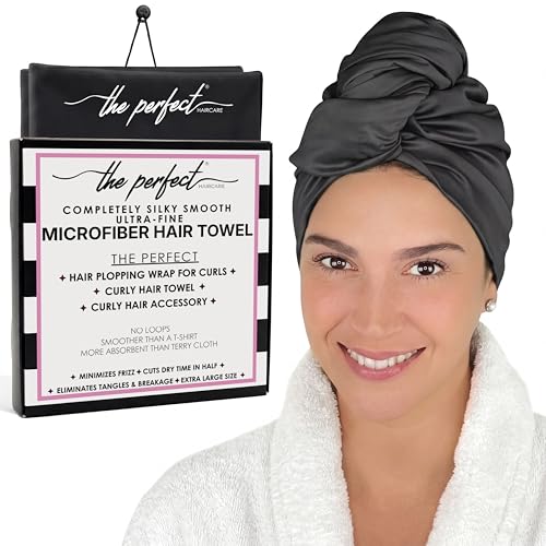THE PERFECT HAIRCARE Black Microfiber Hair Towel Wrap - Large Fast Drying, Anti-Frizz, Super Absorbent for Women