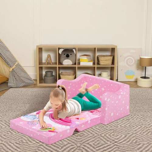 2-in-1 Foldable Toddler Sofa and Convertible Play Couch for Kids