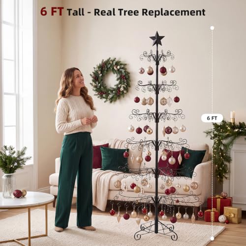 Aduanbang 6.5 Ft Black Metal Ornament Display Tree Stand with 240 Hooks