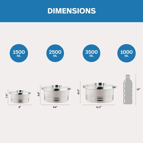 Pinnacle Insulated Casserole Dish with Lid 3 pc Set 3.7/2.6/1.5 qt. Hot Pot Food Warmer/Cooler –Thermal Soup/Salad Serving Bowl- Stainless Steel Hot Food Container–Best Gift Set for Moms –Holidays