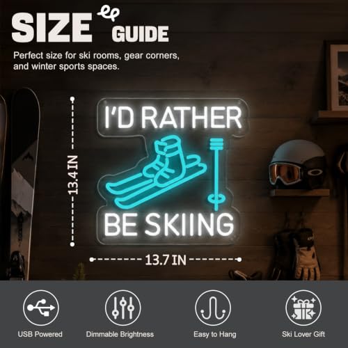 Ao Yee ZGL I’d Rather Be Skiing Neon Sign - Skiing Lovers Room Decor, Light - Skiing