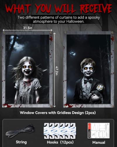 2pcs Halloween Ghost Window Covers, Scary Haunted House Porch Decor