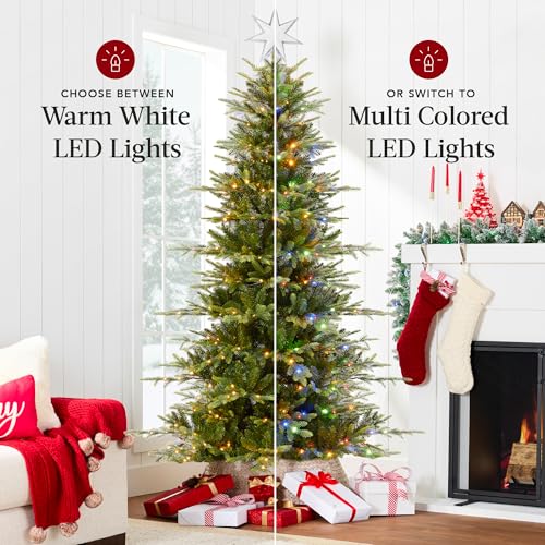 7.5ft Pre-Lit Slim Artificial Christmas Tree with 2-in-1 LED Lights