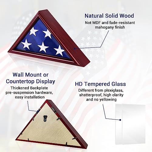 Triangle Flag Display Case for 3x5 American Flag, Mahogany Shadow Box