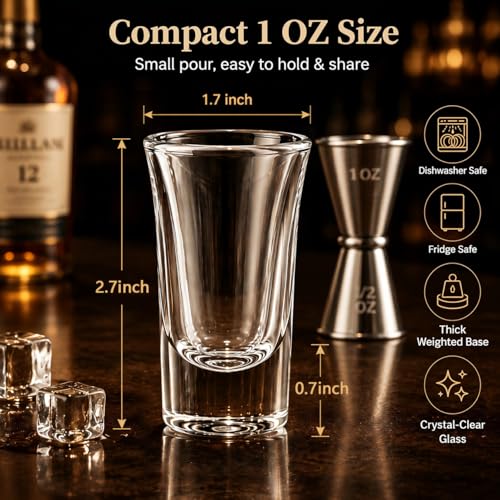 Ruckae 12-Pack 1oz Clear Shot Glasses Set with Heavy Bases - Bulk Liquor Cups