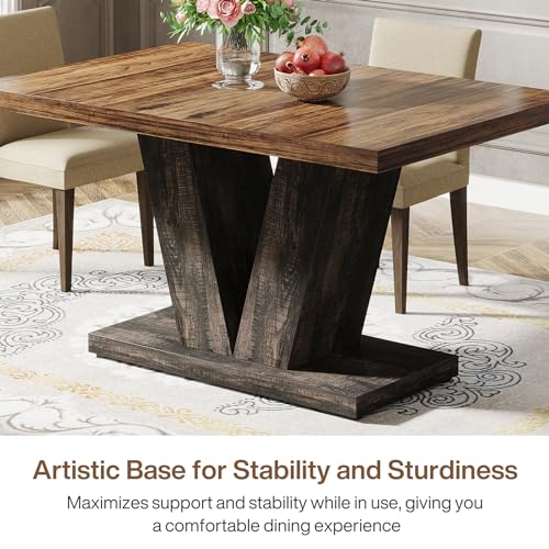 47-Inch Farmhouse Dining Table for 4, Black and Brown Pedestal Table