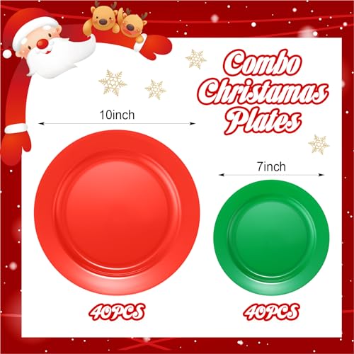 Maxcheck 80 Pcs Christmas Disposable Plastic Plates Green & Red Set - 7" & 10"