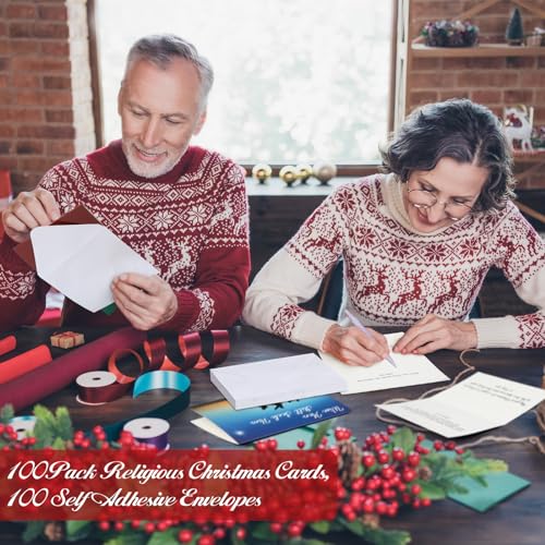Zhanmai 100 Pack Religious Christmas Cards with Bible Verses & Envelopes - Classic Style