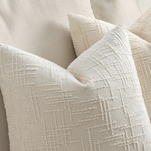 MIULEE Chenille Textured Throw Pillow Covers 18x18 Set of 2 - Cream White