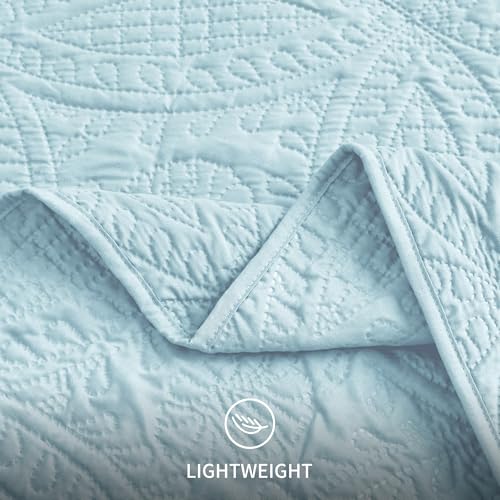 California King Quilt Set - 3-Piece Lightweight Spa Blue Bedspread Coverlet