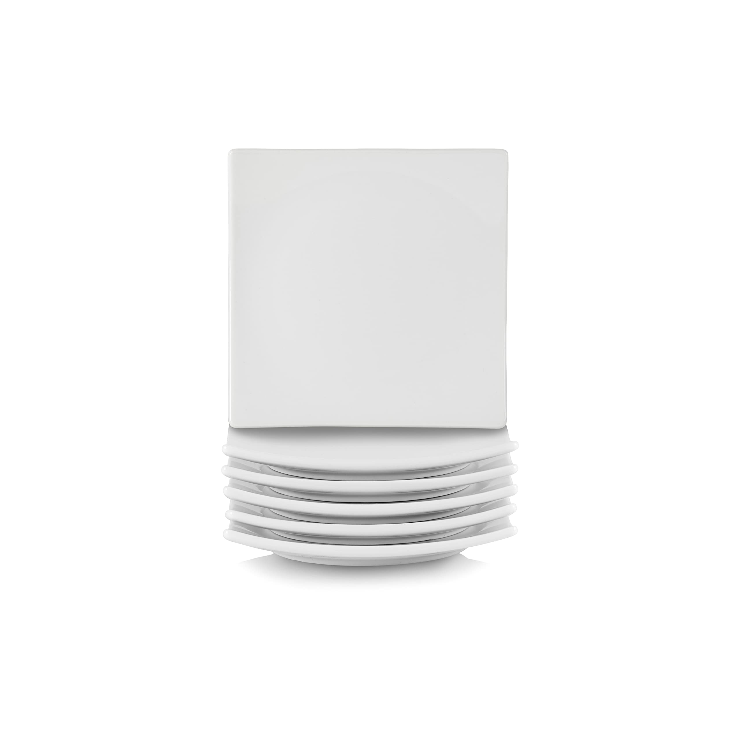 10 Strawberry Street Ceramic Simply White 6" Coupe Square Appetizer Plate, Set of 6