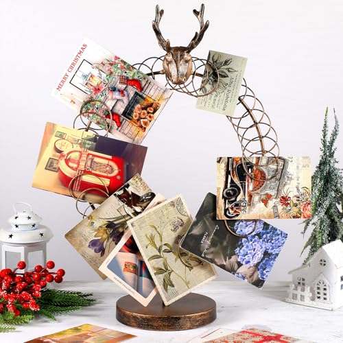 Reindeer Christmas Card Holder Display 18-inch Metal Spiral Decor
