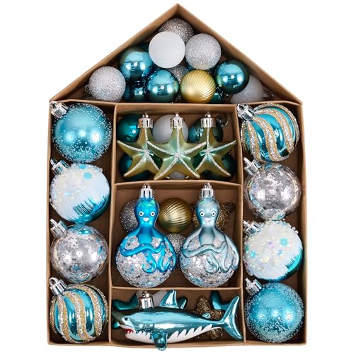 45ct Shatterproof Nautical Christmas Tree Ornaments - Ocean Coastal Beach Decor