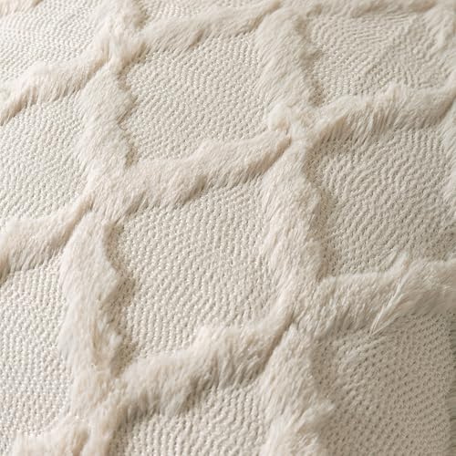 Set of 2 Moroccan Faux Fur Throw Pillow Covers 18x18 Inch Beige Boho