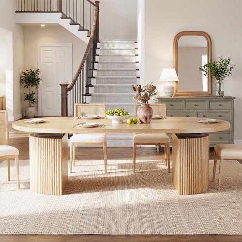 Extendable Round Dining Table, 39-77 Inch Oval Kitchen Table with Fluted Base
