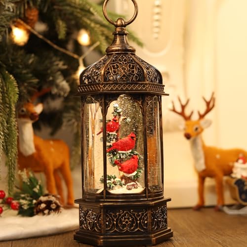 12.6 Inch Cardinal Snow Globe with Music & Lights - Christmas Decor, USB Powered, Gift Idea