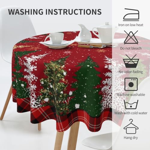 Ecixzyo Christmas Tree Round Tablecloth 60 Inch Polyester Washable Home Decor