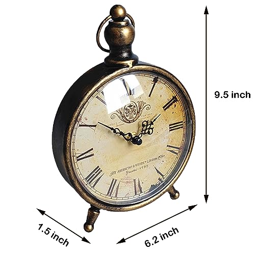 Vintage Metal Mantel Clock - Silent Battery-Operated Desk Clock (Brass)