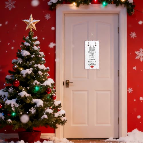 Reindeer Names Christmas Wooden Hanging Sign - Antler & Red Nose Pattern - Indoor Outdoor Xmas Party Decoration - Corner Wind - Variation 15