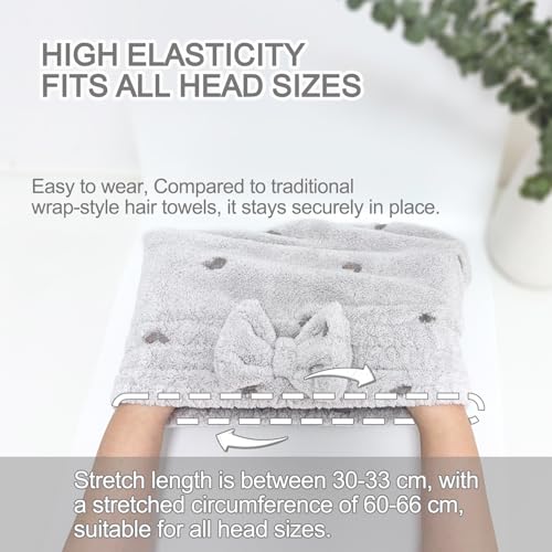 Jseng 3-Pack Microfiber Hair Towels for Women - Dusty Pink, Light Gray, Mint Green - Quick-Drying & Soft Hair Wraps with Bow Design