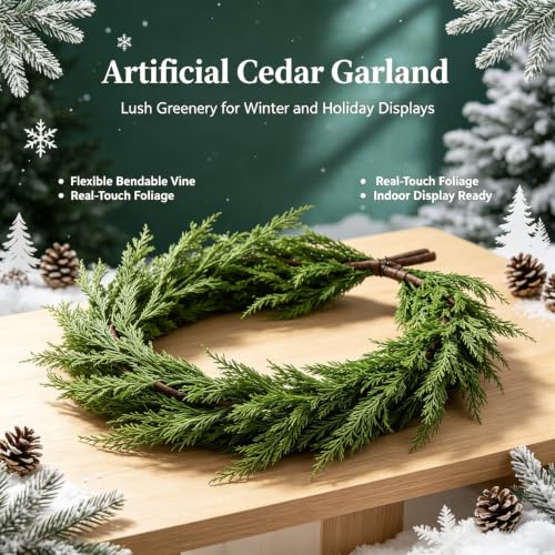 6ft Artificial Cedar Garland - Faux Evergreen Holiday Decor for Indoor & Outdoor