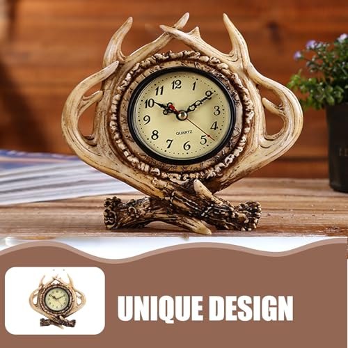 Deer Antler Desk Clock - Silent Resin Table Clock for Home Decor