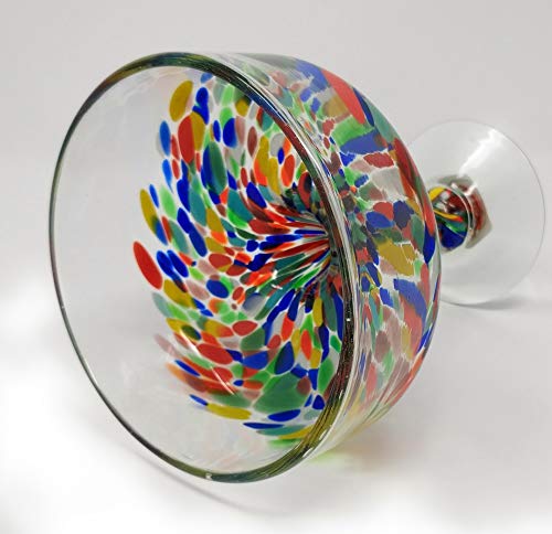 Mexican Hand Blown Margarita Glass Set of 4 - Confetti Carmen 16 oz - Handmade Eco-Friendly Glassware
