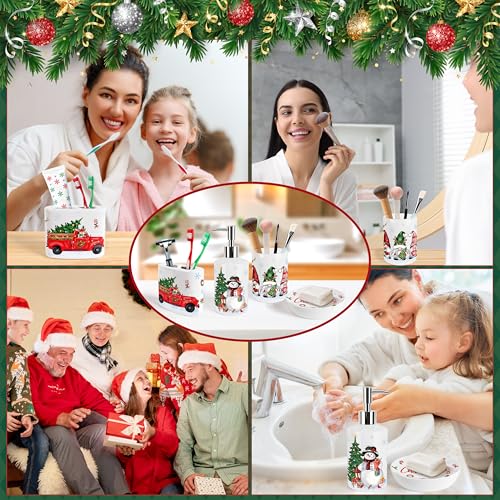 HUFAND 4-Piece Ceramic Christmas Bathroom Accessories Set – White