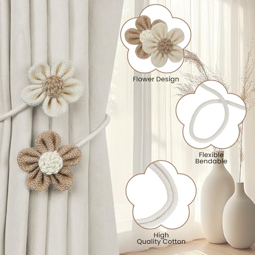 Flower Curtain Tiebacks - 2 Pack Boho Decorative Curtain Holdbacks