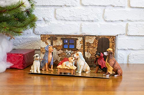 Dog Nativity Scene Christmas Decoration - 7-Piece Resin Figurine Set