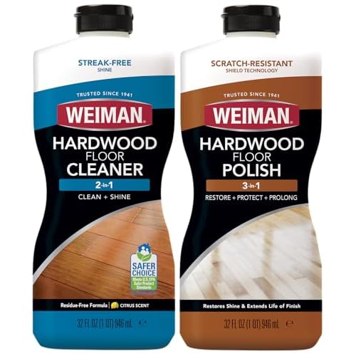 Weiman Hardwood Floor Cleaner and Polish Restorer Combo - 2 Pack - High-Traffic Hardwood Floor, Natural Shine, Removes Scratches, Leaves Protective Layer