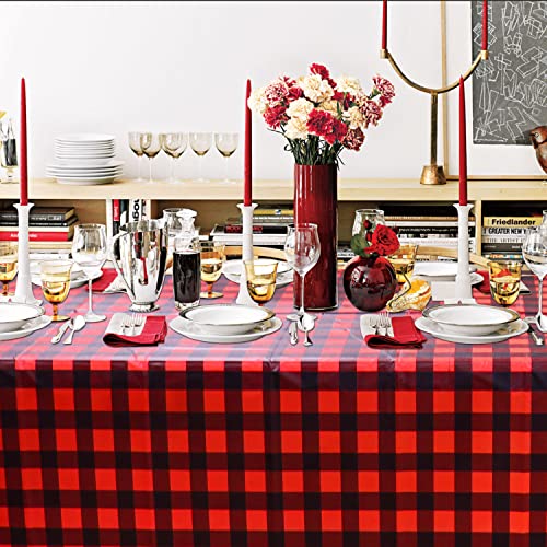 Red & Black Buffalo Plaid Tablecloths 4 Pack 51x86in - Disposable Plastic Party Table Cover