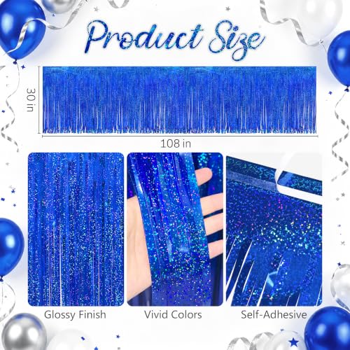 2 Pack Royal Blue Iridescent Fringe Table Skirt 30 x 118 Inch