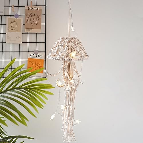 Macrame Jellyfish Dream Catcher Wall Hanging with Star Lights