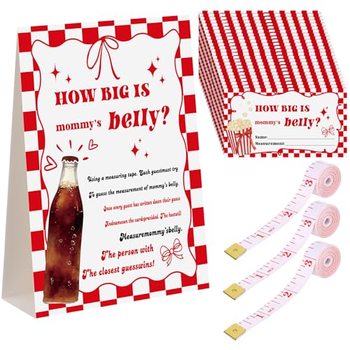 Sinload 54 Pcs Baby Shower Game Red She's Ready to Pop Belly Measure Kit