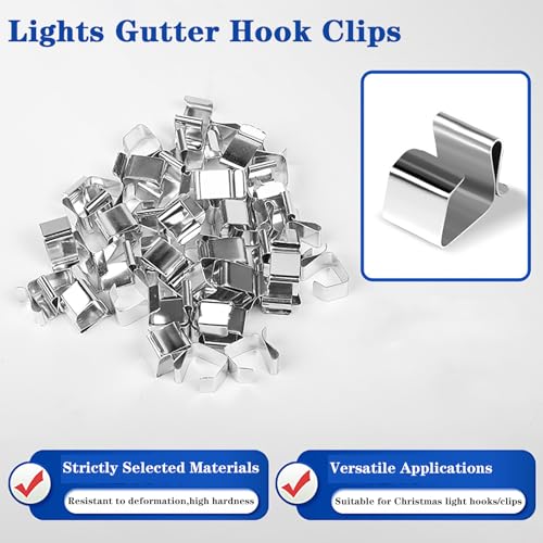 Cangrace 50 Pcs Gutter Light Clips Metal Hooks for Outdoor Christmas Lights – Drain Clip Hangers