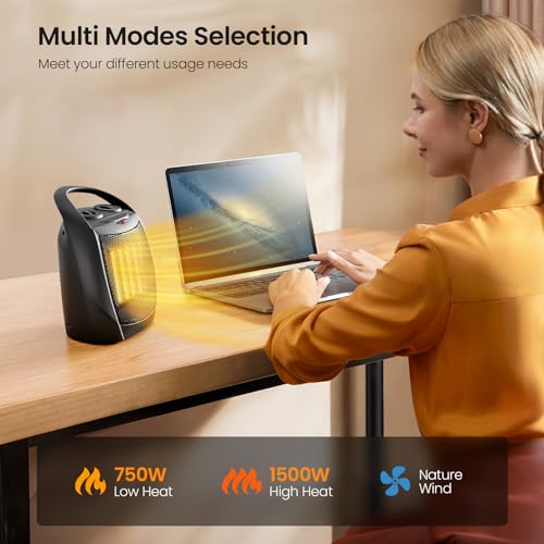 Small Electric Ceramic Space Heater Portable Fan for Office and Bedroom